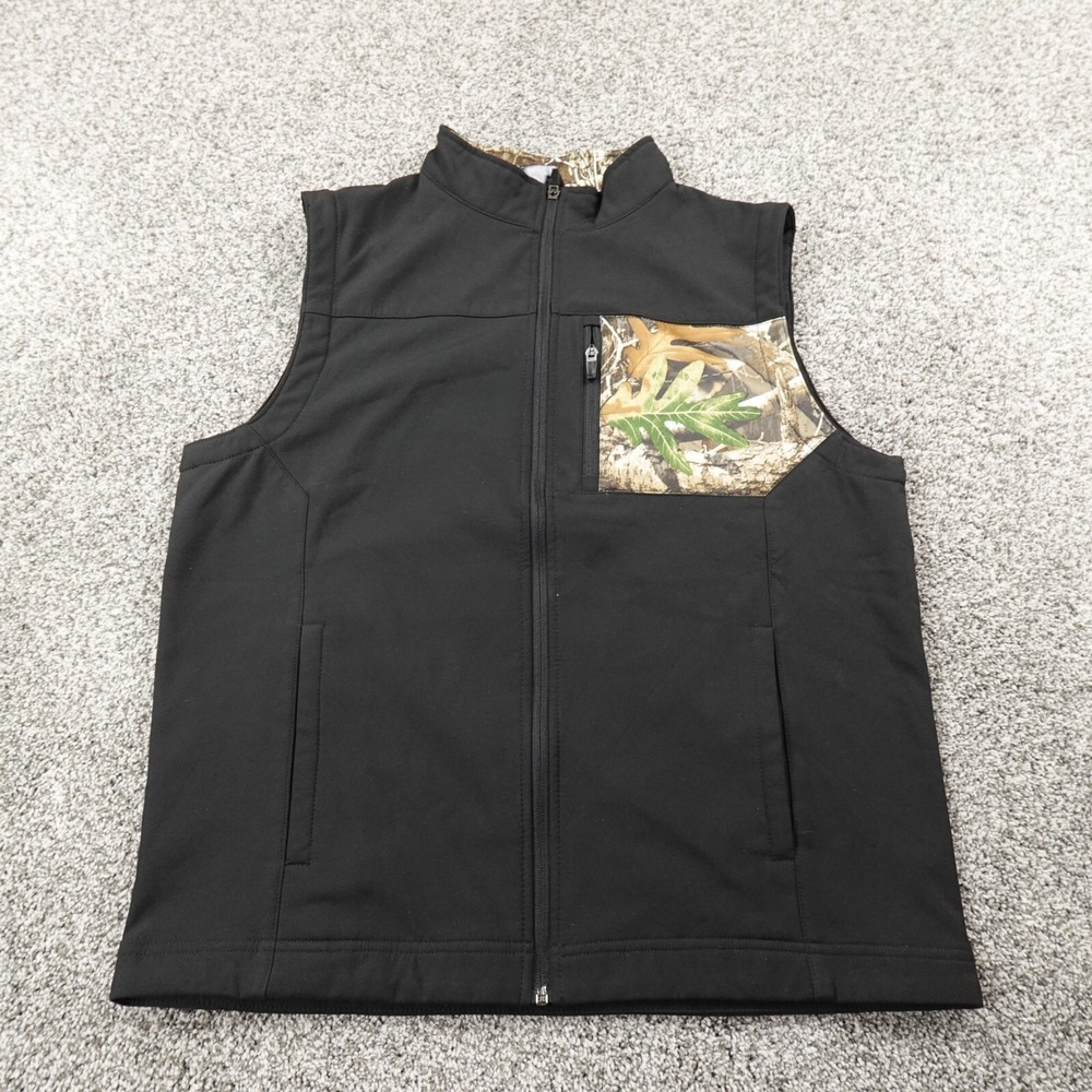 Realtree Vest Mens M Black Camo Softshell Zip Jacket Coat Hunting Outdoor Hiking